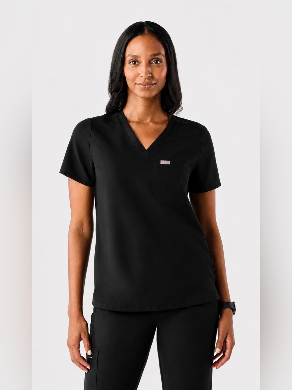 FIGS Catarina Scrub Top Black L/P Large Petite